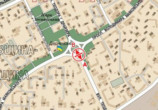 Схема рекламной плоскости по адресу Драйзера Теодора, ул. - Маяковского пр.