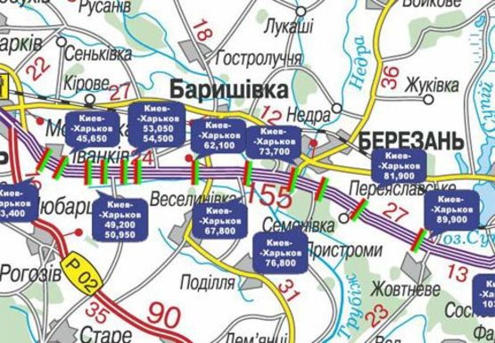 Схема рекламної площини за адресою Трасса M-03, Киев - Харьков, 67,800