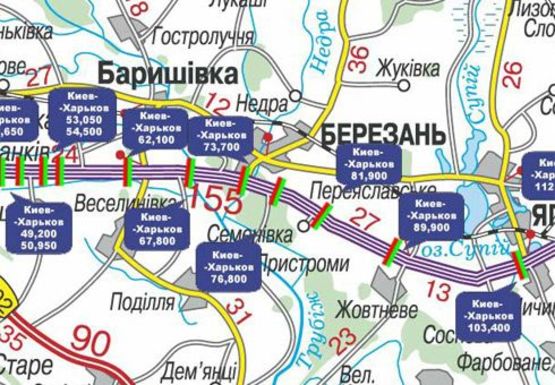 Схема рекламної площини за адресою Трасса M-03, Киев - Харьков, 76,800