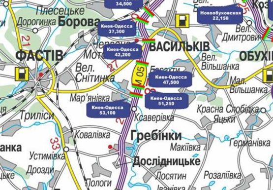 Схема рекламной плоскости по адресу Трасса M-05, Киев-Одесса, 53,100