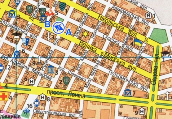 Схема рекламної площини за адресою Соборная ул. - Большая Морская ул.