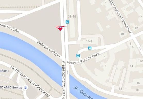 Схема рекламної площини за адресою Университетская ул., 37-39 напротив (остановка)