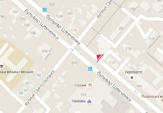 Схема рекламної площини за адресою Шевченко б-р. - Святотроицкая ул.