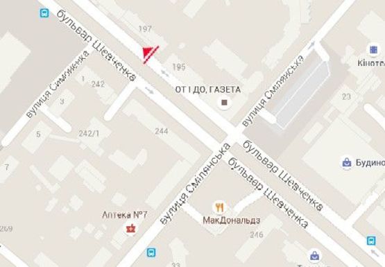 Схема рекламной плоскости по адресу Шевченко б-р., 197, м-н "Рубин"