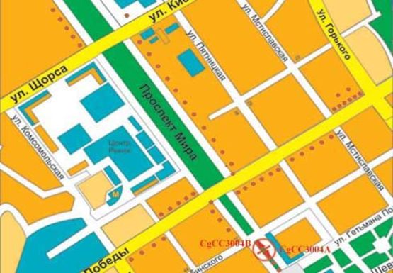 Схема рекламной плоскости по адресу Мира пр., аллея, магазин Гудзики