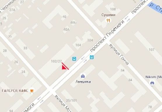 Схема рекламной плоскости по адресу Победы пр., магазин Прогресс, 4