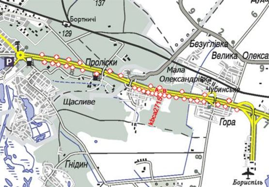 Схема рекламної площини за адресою 27,150 км. автомагистрали Киев - Борисполь