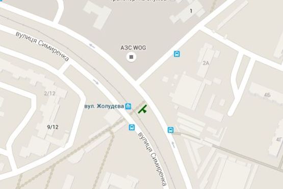 Схема рекламной плоскости по адресу Симиренка вул., : навпроти буд. №4; розподільник (в напр. 50-летия Октября просп. )