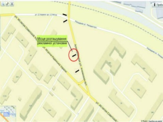 Схема рекламной плоскости по адресу ул. Рекордная, ул. Независимой Украины, в сторону пр.Ленина