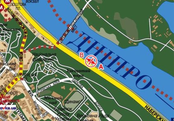 Схема рекламної площини за адресою Набережное шоссе, 300м от пешеходного Паркового моста