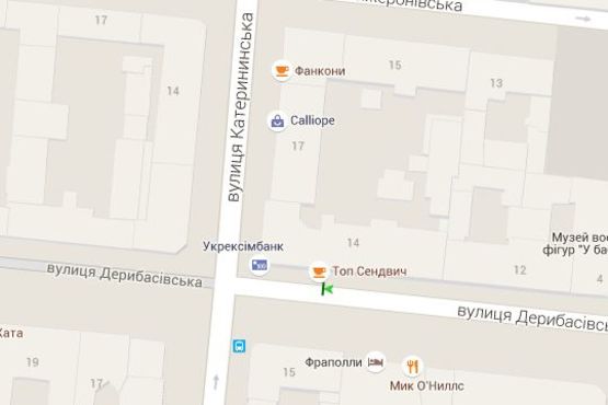 Схема рекламної площини за адресою Дерибасівска вул., 14 - Єкатеринінська вул.