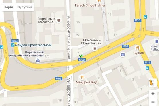 Схема рекламной плоскости по адресу Павлівська пл. (Рози Люксембург пл.) - Університетська вул.