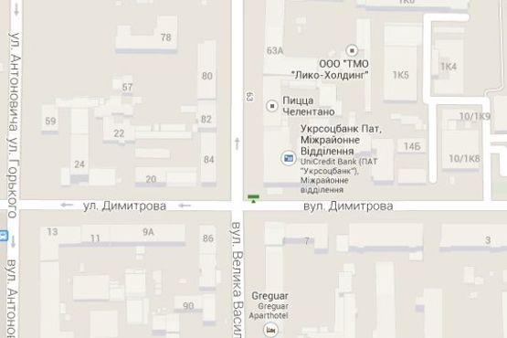 Схема рекламної площини за адресою Ділова вул., кафе "Такі-Макі", "Уксоцбанк" - Велика Васильківська вул. (№1)