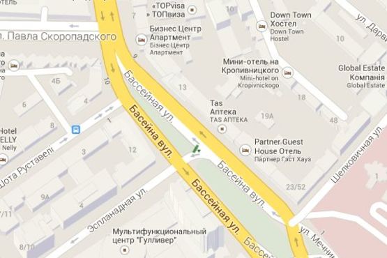 Схема рекламной плоскости по адресу Басейна вул. - Еспланадна вул.,  (конструкція праворуч) ((№3) в напр. Бесарабки)