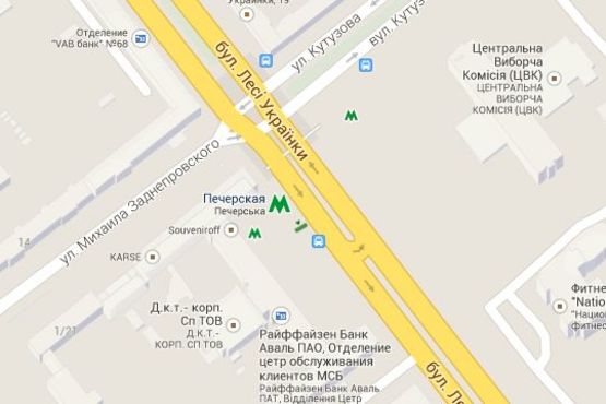 Схема рекламной плоскости по адресу Лесі Українки бульв., 26 площа навпроти ЦВК України, праворуч -зупинка громадського транспорту