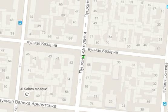 Схема рекламной плоскости по адресу Пушкінська вул., 55 - Базарна вул.