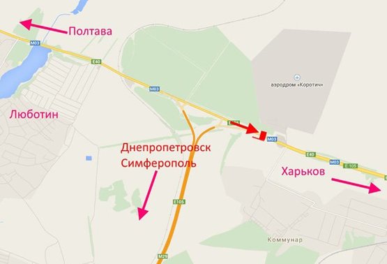 Схема рекламной плоскости по адресу 462 км трассы Киев-Харьков-Довжанский в р-не Люботина (в ст Харькова)