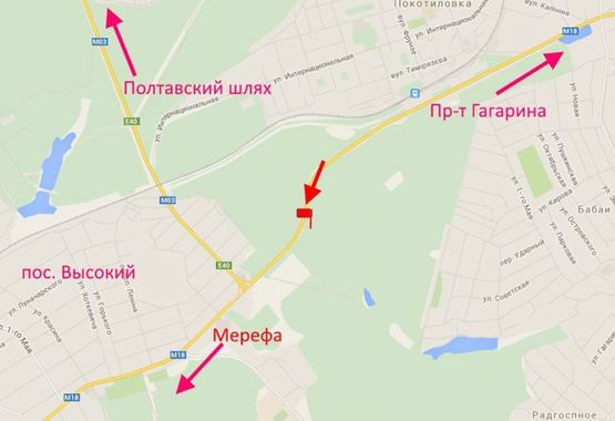 Схема рекламної площини за адресою 18 км Симферопольское шоссе в р-не пос. Высокий (в ст Мерефы)