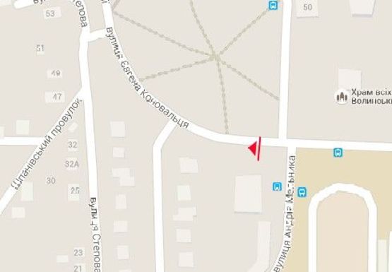 Схема рекламної площини за адресою Коновальца ул. - Мельника ул.