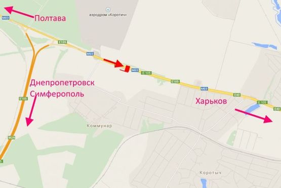 Схема рекламної площини за адресою 463 км трассы Киев-Харьков-Довжанскийв р-не пос. Коммунар (в ст Харькова)