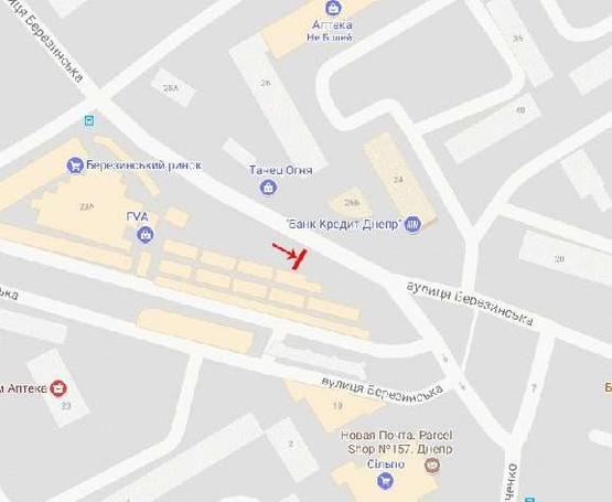 Схема рекламной плоскости по адресу Березинская ул. 26, возле Березинского рынка, в центр