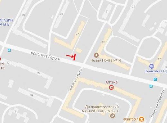 Схема рекламной плоскости по адресу Героев пр-т 27, возле кафе "Фантазия", из центра