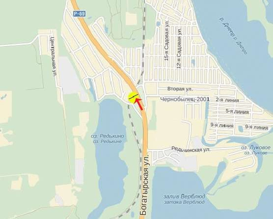 Схема рекламной плоскости по адресу Богатырская ул., 400 м до КПП, выезд на Вышгородскую трассу