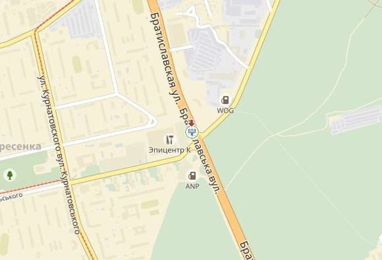 Схема рекламной плоскости по адресу Братиславская ул., возле ТЦ Эпицентр, в сторону рынка "Юность"