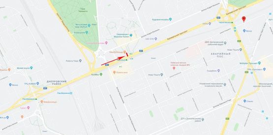 Схема рекламной плоскости по адресу Броварской пр-т, возле ст.м.Дарница, от ст.м.Левобережная, из центра