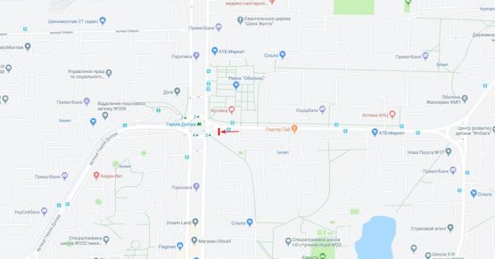 Схема рекламной плоскости по адресу Героев Днепра ул., напротив рынка, от ст.м."Героев Днепра"