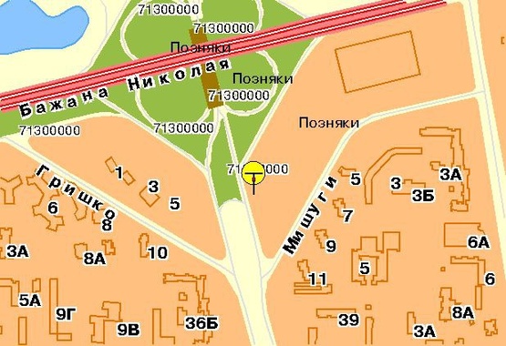 Схема рекламной плоскости по адресу Григоренка Петра пр-т, напротив ТЦ Пирамида, треугольник, в центр