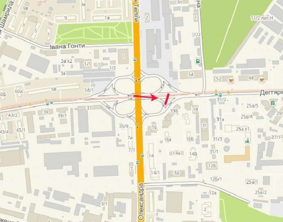 Схема рекламной плоскости по адресу Дегтяревская ул., возле ул.Довженко, развязка, в центр