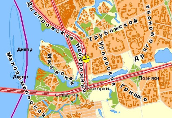 Схема рекламної площини за адресою Днепровская набережная, возле ул.Княжий Затон, к пр-ту Бажана, из центра