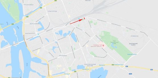 Схема рекламной плоскости по адресу Привокзальная ул., возле Дарницкого вокзала, от Харьковского шоссе, из центра