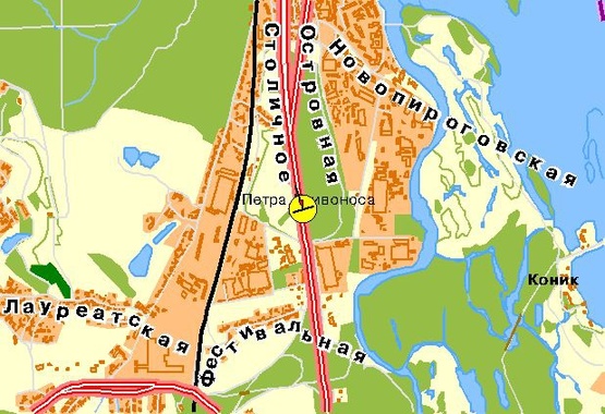 Схема рекламной плоскости по адресу Столичное шоссе, урочище Бычек, 540 м от ж/д моста, из центра