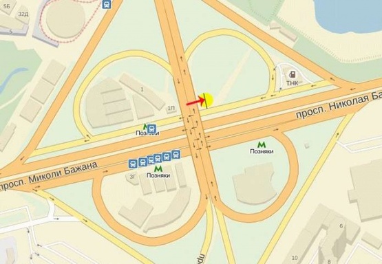 Схема рекламної площини за адресою Бажана пр-т, развязка с пр-м П.Григоренка, возле ст.м.Позняки, со стороны Южного моста
