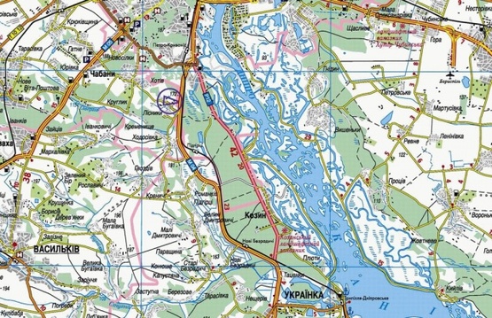 Схема рекламной плоскости по адресу Выезд из Киева, в сторону Знаменки, перед поворотом на н.п.Лесники, к котедж.городку Гринвич Хилл