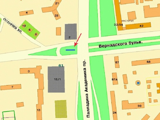 Схема рекламної площини за адресою Палладина Академика пр-т, возле ул.Уборевича, в сторону пр-та Победы