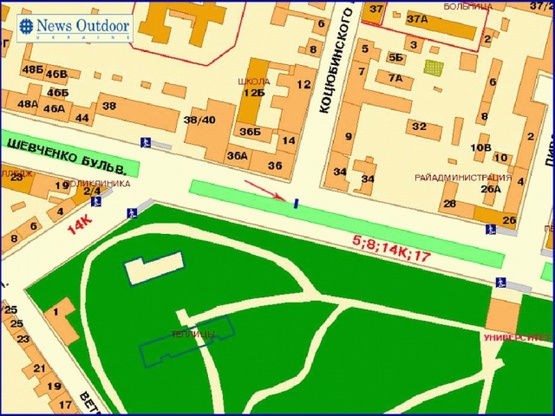 Схема рекламної площини за адресою Шевченка Тараса б-р на пересечении с ул. Коцюбинского