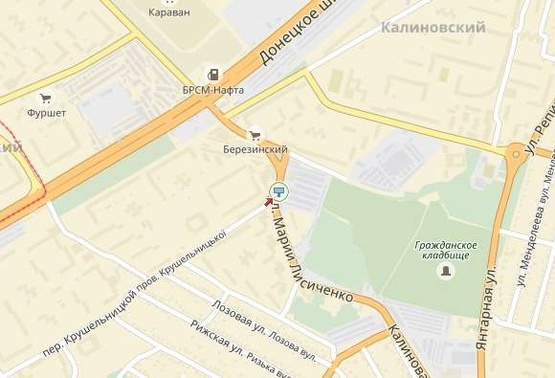 Схема рекламної площини за адресою Марии Лисиченко ул., возле остановки Рынок Березинский, из центра