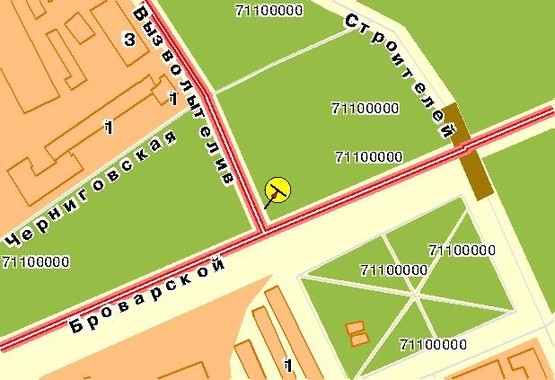 Схема рекламной плоскости по адресу Броварской пр-т, поворот на пр-т Освободителей, из центра