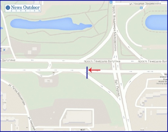 Схема рекламної площини за адресою Ватутина пр-т, поворот на б-р Перова, в центр, правый