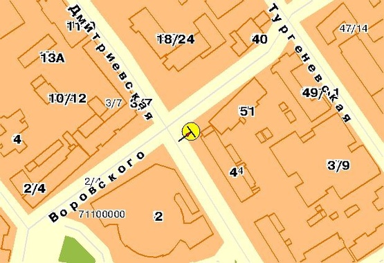 Схема рекламной плоскости по адресу Воровского ул., Дмитриевская ул., к Победы пр., в центр