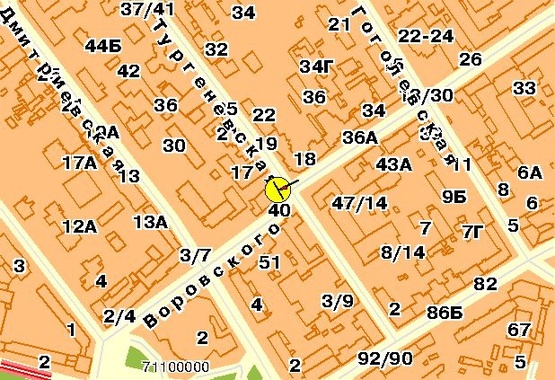 Схема рекламной плоскости по адресу Воровского ул.40, возле ул.Тургеневская, в сторону пл.Победы, формат 3х2,7