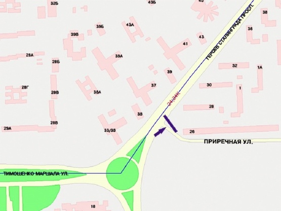 Схема рекламной плоскости по адресу Героев Сталинграда пр-т 26, возле ул.Приречная, из центра