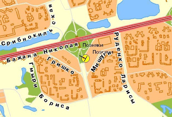 Схема рекламной плоскости по адресу Григоренка Петра пр-т, напротив ТЦ Пирамида, треугольник, из центра