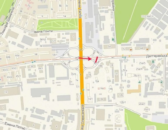Схема рекламной плоскости по адресу Дегтяревская ул., возле ул.Довженко, развязка, в центр