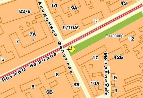 Схема рекламної площини за адресою Дружбы Народов б-р 4/6, напротив гостиницы "Дружба", левая, в центр