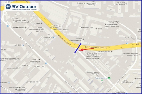 Схема рекламної площини за адресою Набережно-Луговая ул., возле ул.Межигорская, у СТО, из центра, левая