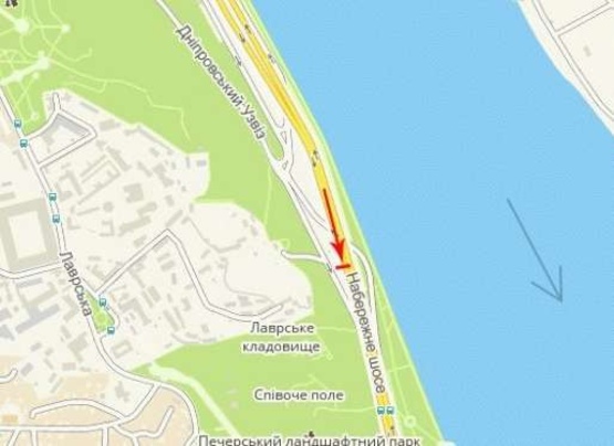 Схема рекламної площини за адресою Набережное шоссе перед выездом с Днепровского спуска по направлению к мосту Патона (нижний)